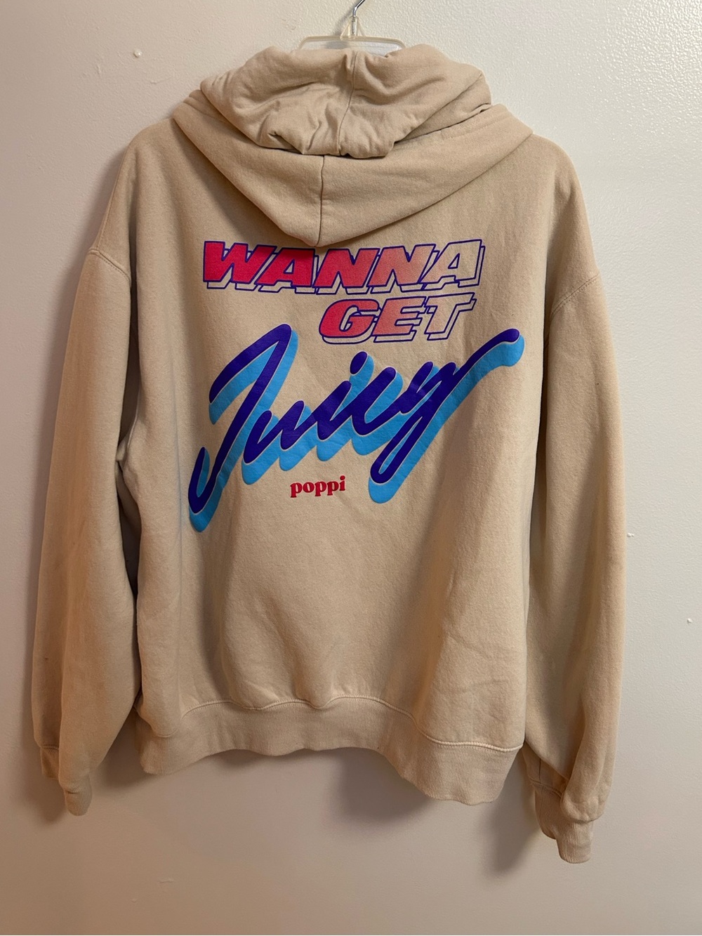 Poppi X Target Soda Hoodie Tan Unisex Wanna Get Juicy Comfy Lounge XXL **Stains